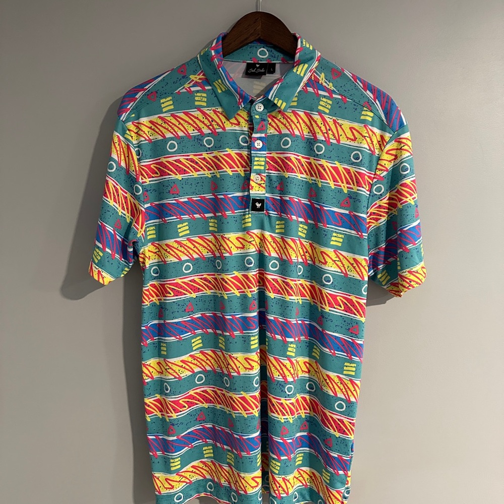 Bad Birdie 90’s Solo Cup Vibrant Striped Polo Shirt